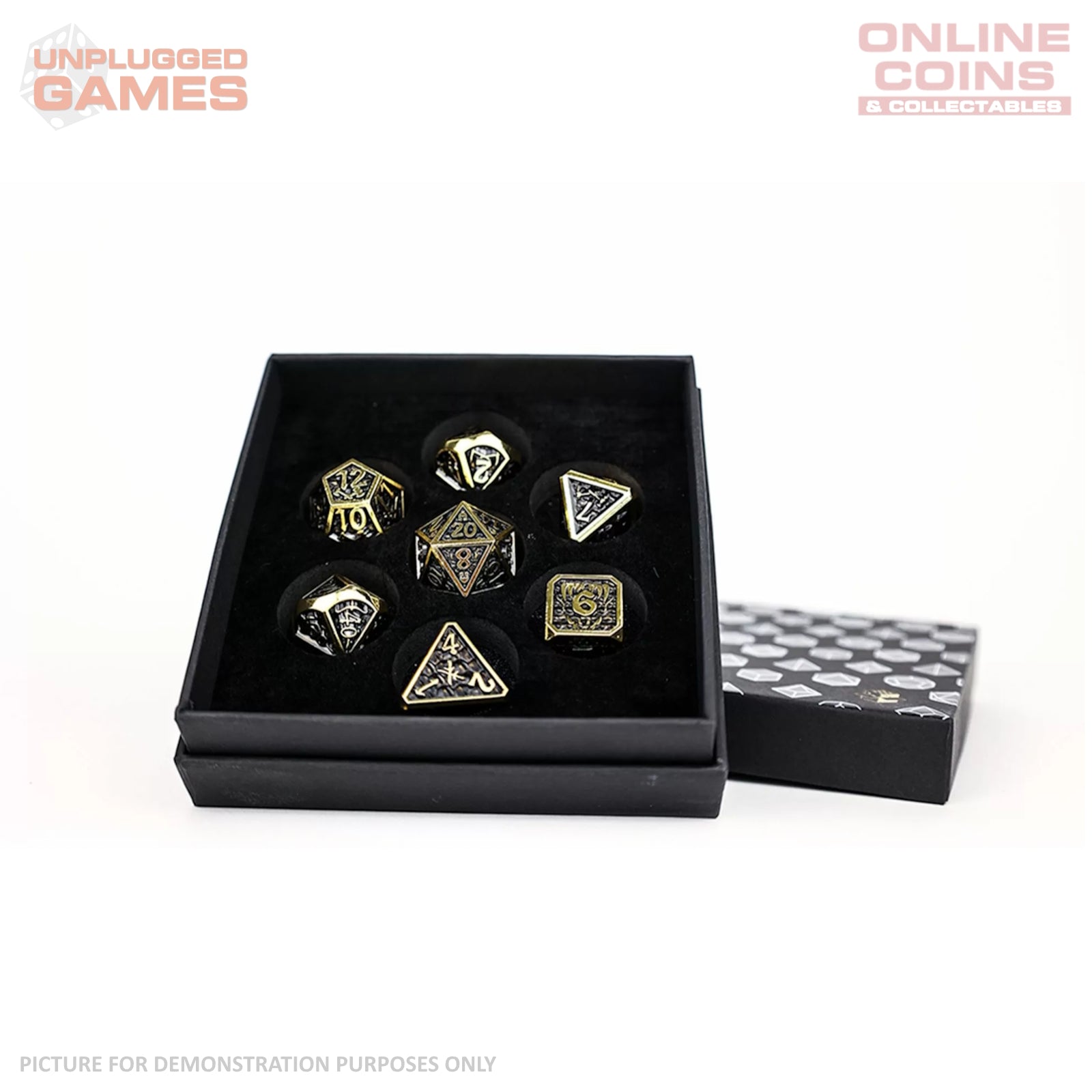 LPG Dice Set - Metal RPG Draco Bright Black/Gold